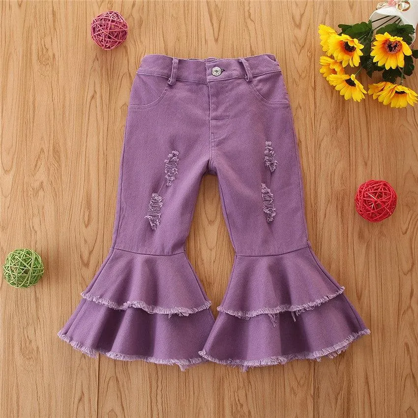 Girls' Stretch Jeans Horn Broken Holes Pants