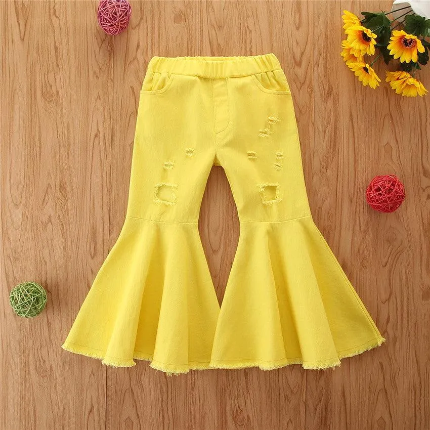 Girls' Stretch Jeans Horn Broken Holes Pants