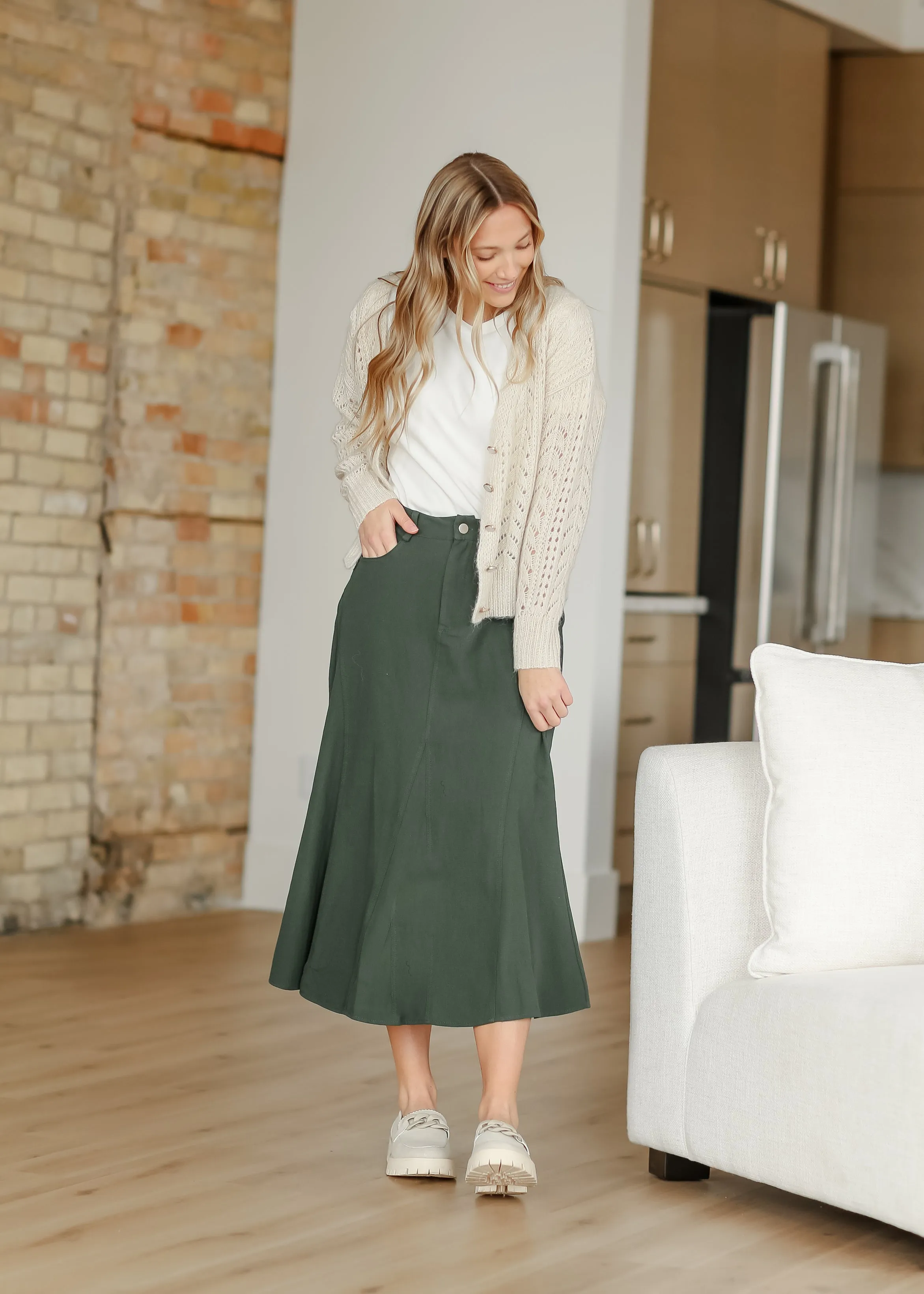 Green Flair Denim Skirt