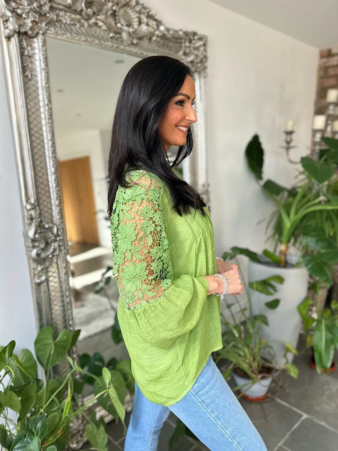 Green Floral Lace Button Top Rosie
