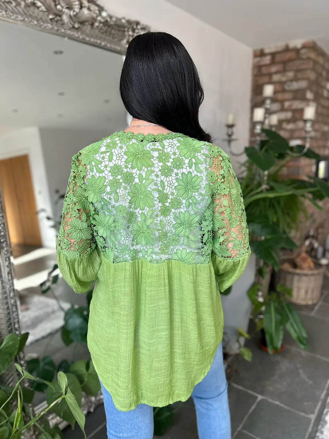 Green Floral Lace Button Top Rosie
