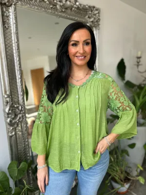 Green Floral Lace Button Top Rosie