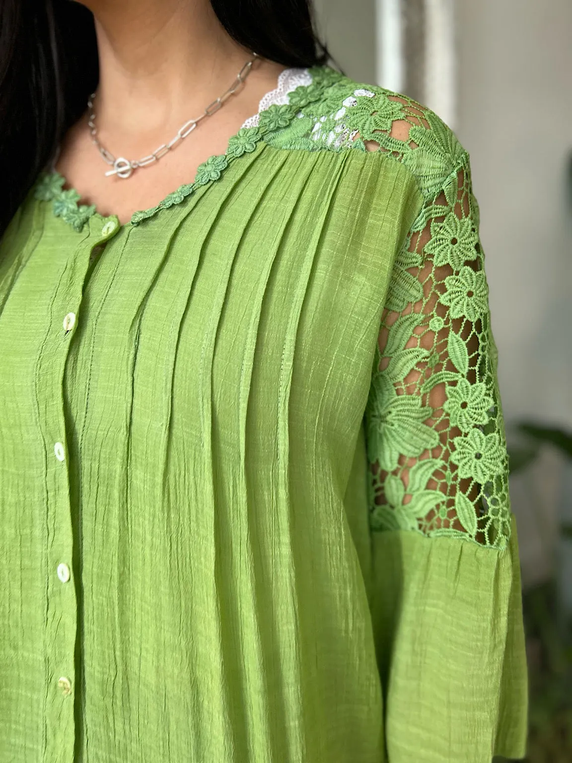 Green Floral Lace Button Top Rosie