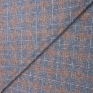 Green with Burnt Orange Plaid Windowpane Wool & Silk Dorsilk Dormeuil Fabric
