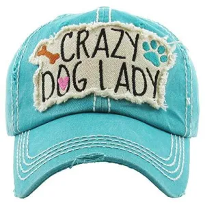 H-212-CDL46 Distressed Baseball Cap Vintage Dad Hat - Crazy Dog Lady (Teal)