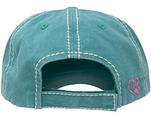 H-212-CDL46 Distressed Baseball Cap Vintage Dad Hat - Crazy Dog Lady (Teal)