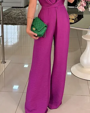 Halter Sleeveless Lace up Jumpsuit Casual Waist Ruched Loose Fit Romper