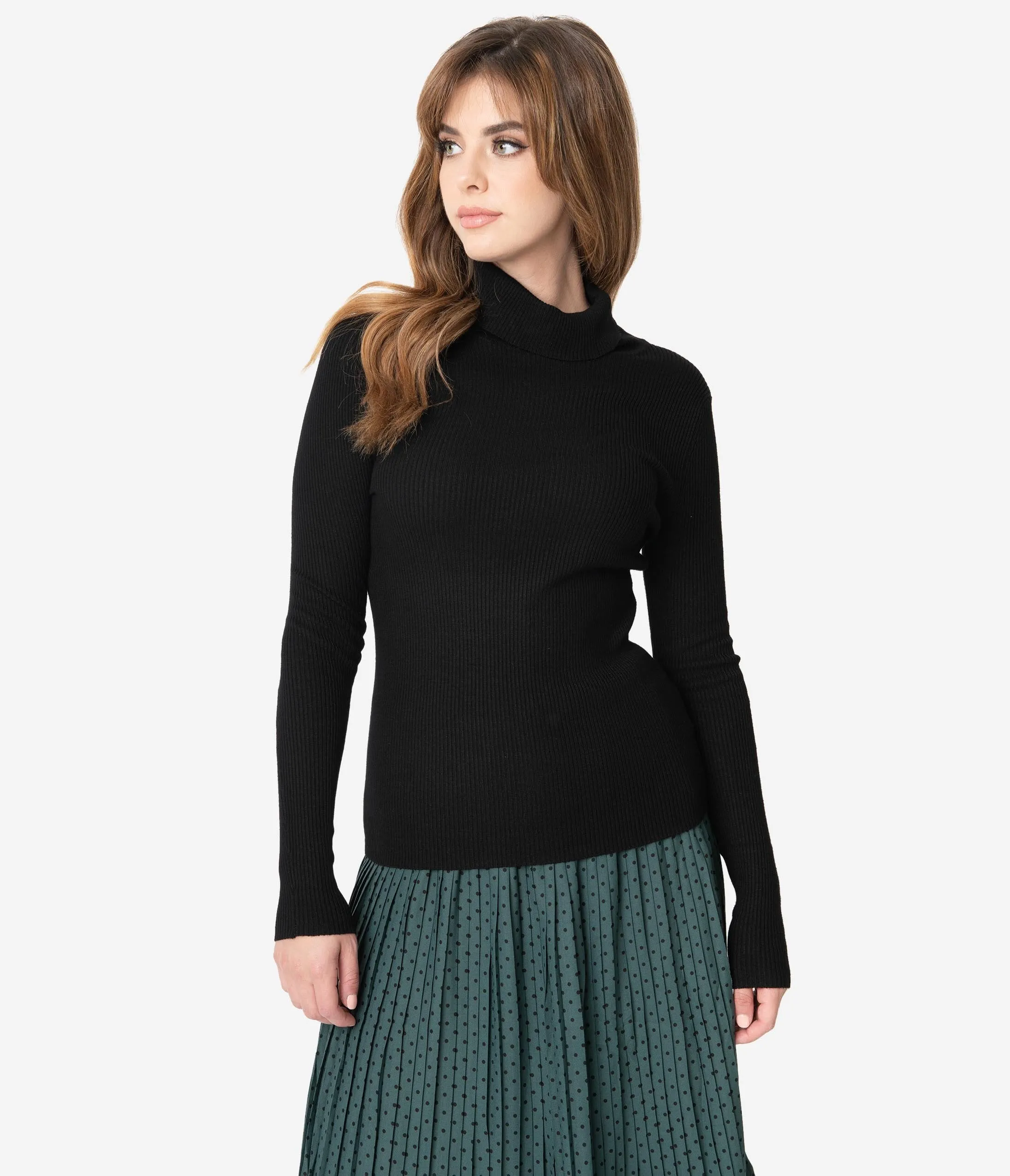 Hell Bunny Black Ribbed Turtleneck Spiros Top