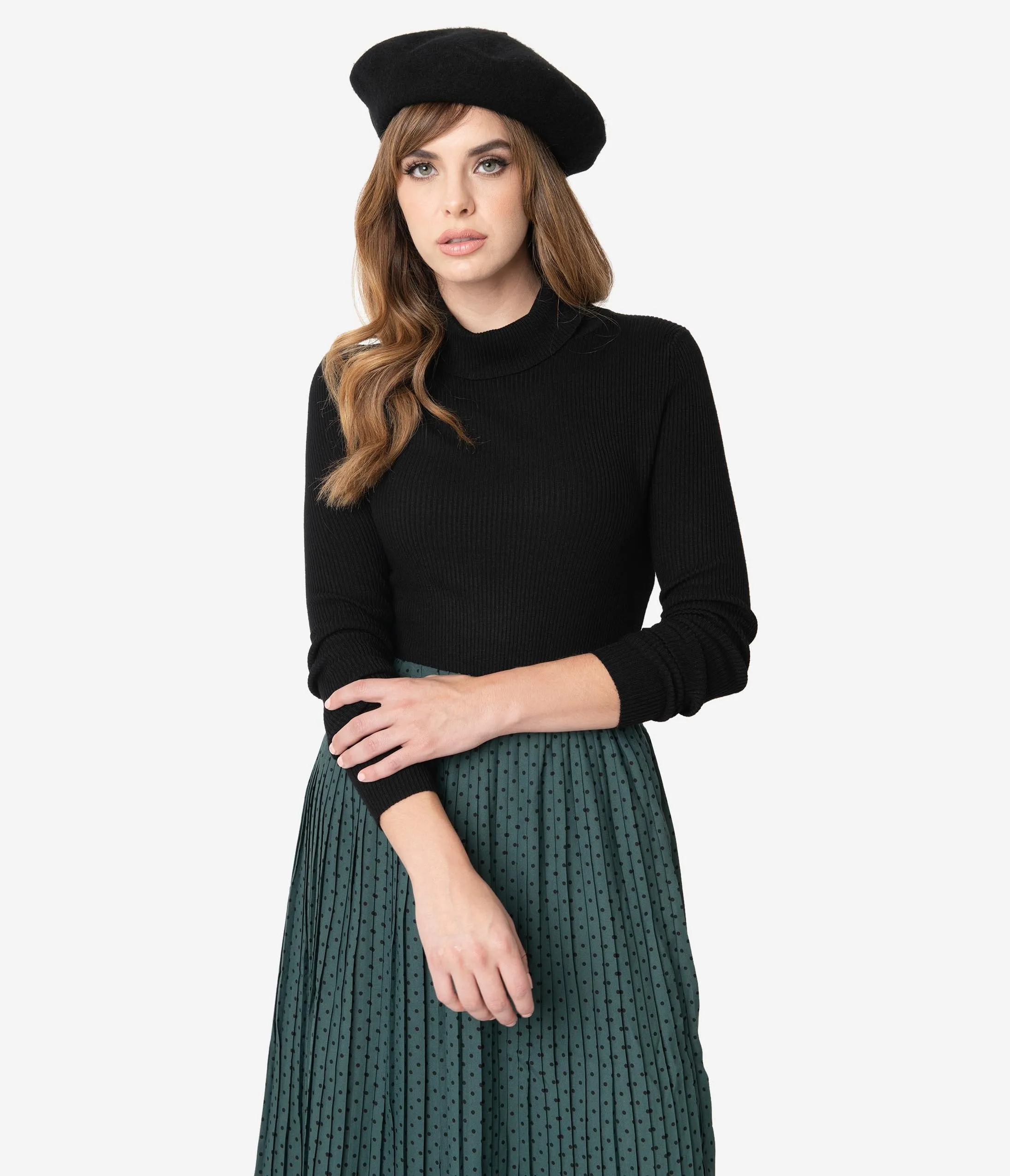 Hell Bunny Black Ribbed Turtleneck Spiros Top