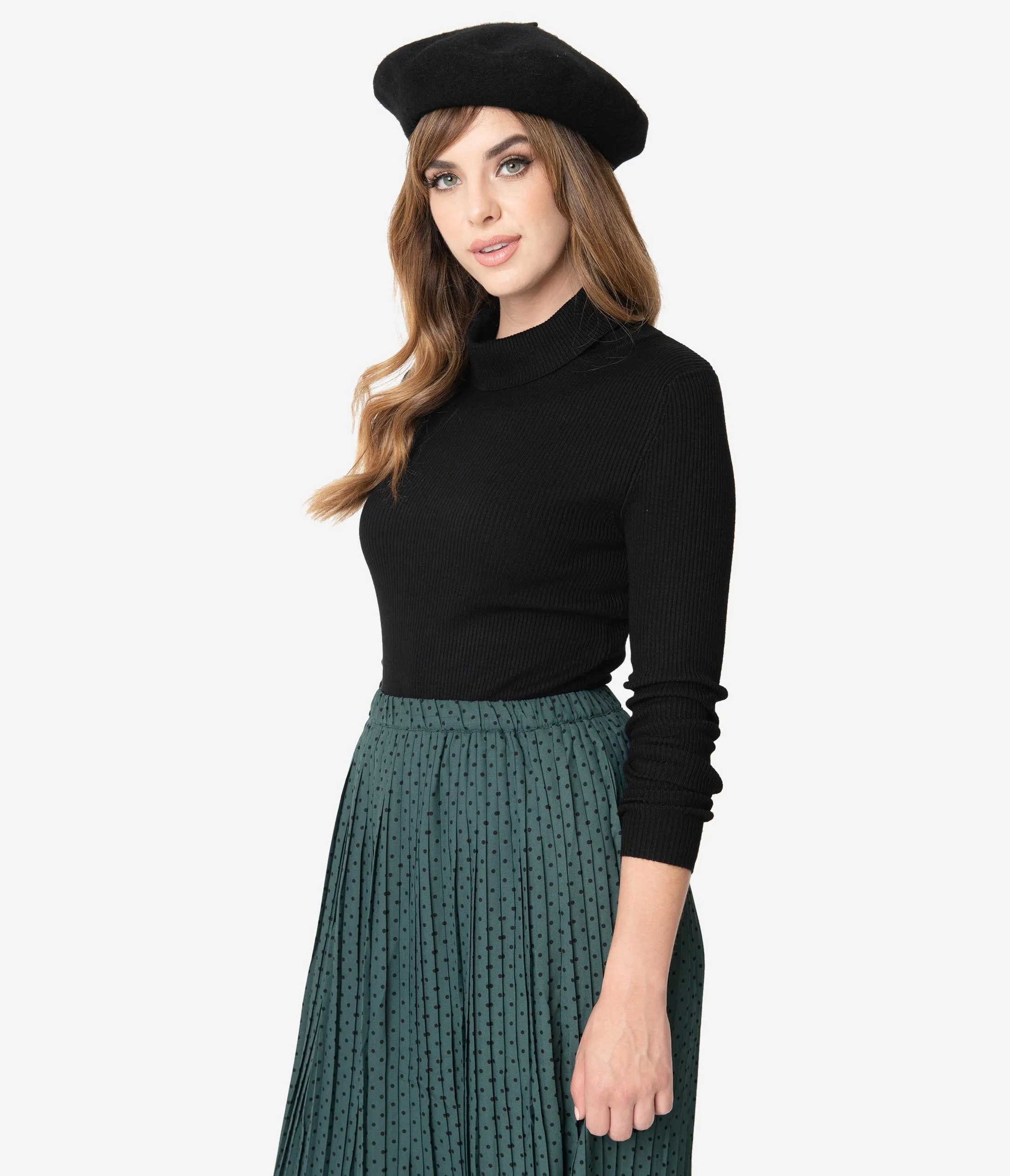 Hell Bunny Black Ribbed Turtleneck Spiros Top