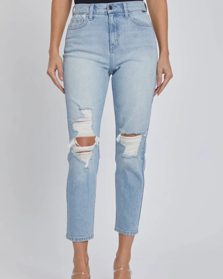 High Rise Mom Crop Jean - Light Denim