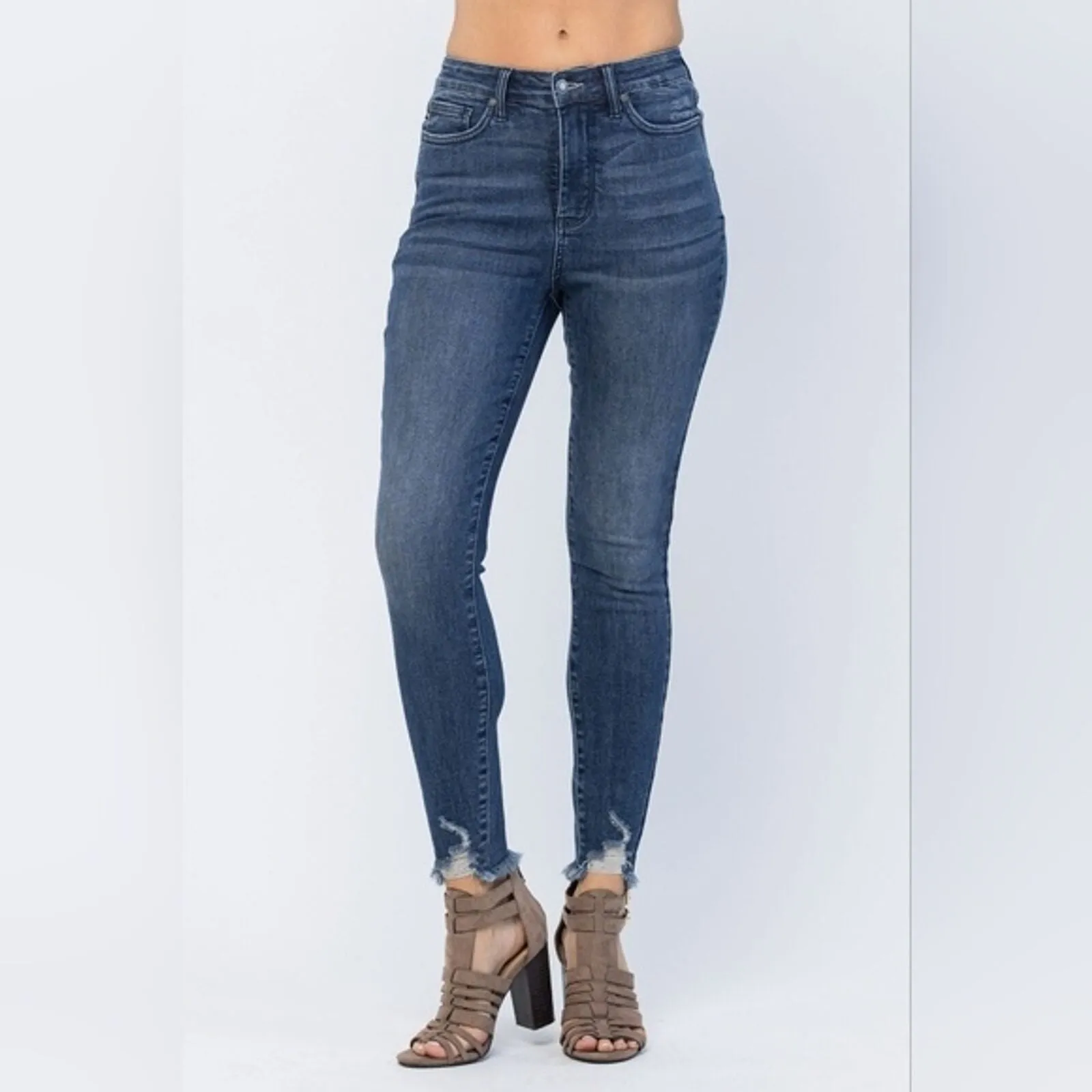 High Rise Tummy Control  Fray Hem Judy Blue Skinny Jeans