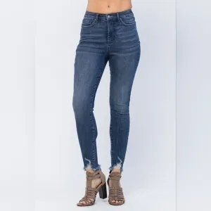 High Rise Tummy Control  Fray Hem Judy Blue Skinny Jeans