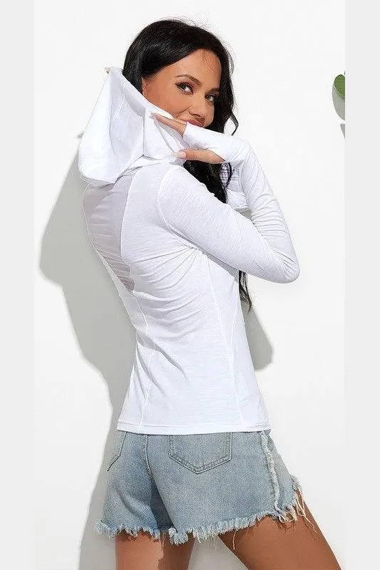 HOODED LONG SLEEVED SOLID COLOR T SHIRT