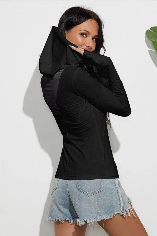 HOODED LONG SLEEVED SOLID COLOR T SHIRT