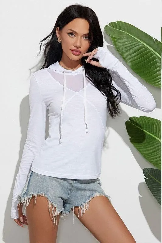 HOODED LONG SLEEVED SOLID COLOR T SHIRT