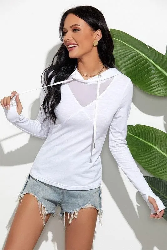 HOODED LONG SLEEVED SOLID COLOR T SHIRT