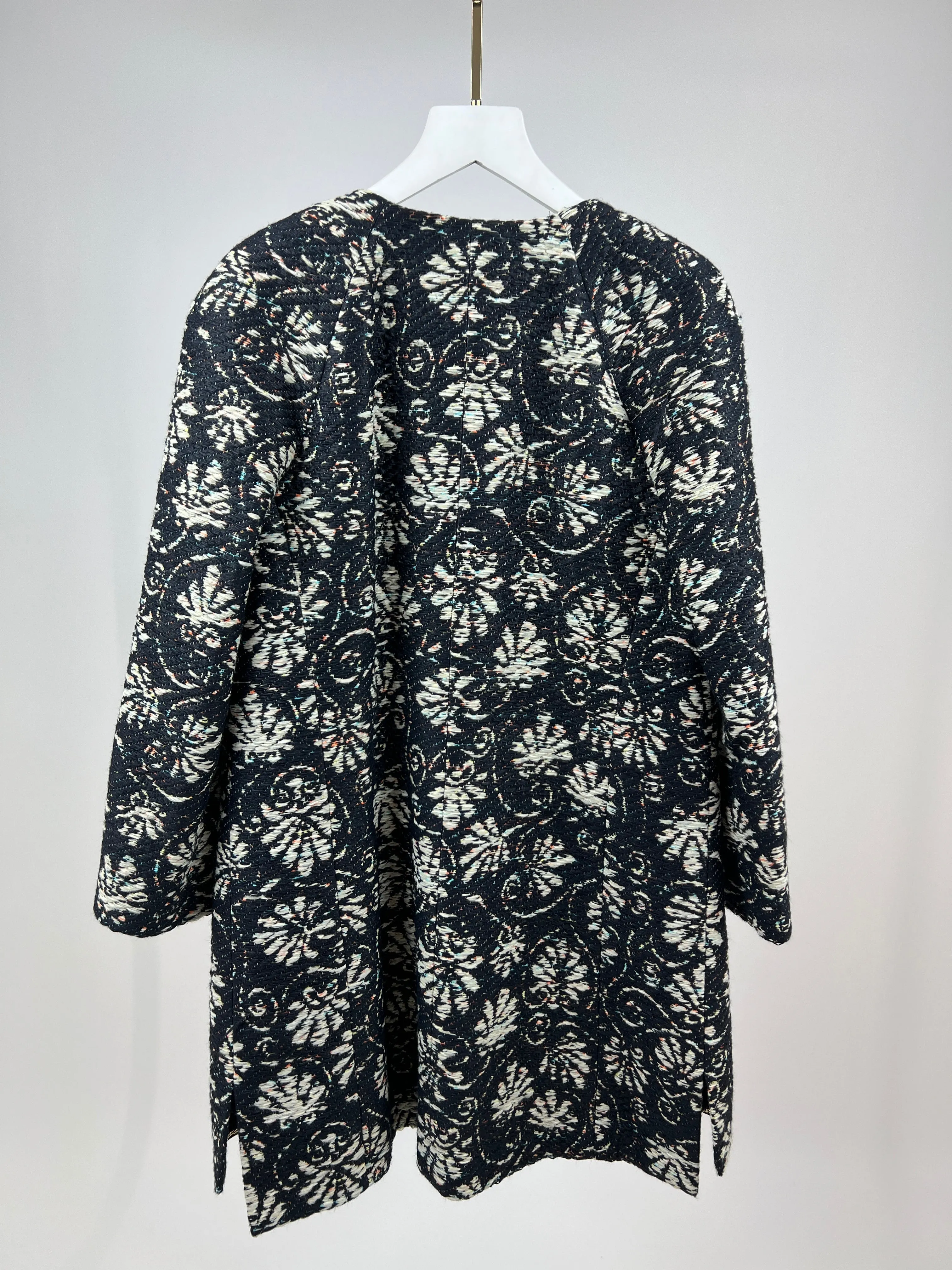 *hot*trendy Inspired  Chanel 18c Navy Tweed Jacket With White Floral Embroideries And Crystal Bronze Buttons Fr 42 (uk 14) Rrp £4800