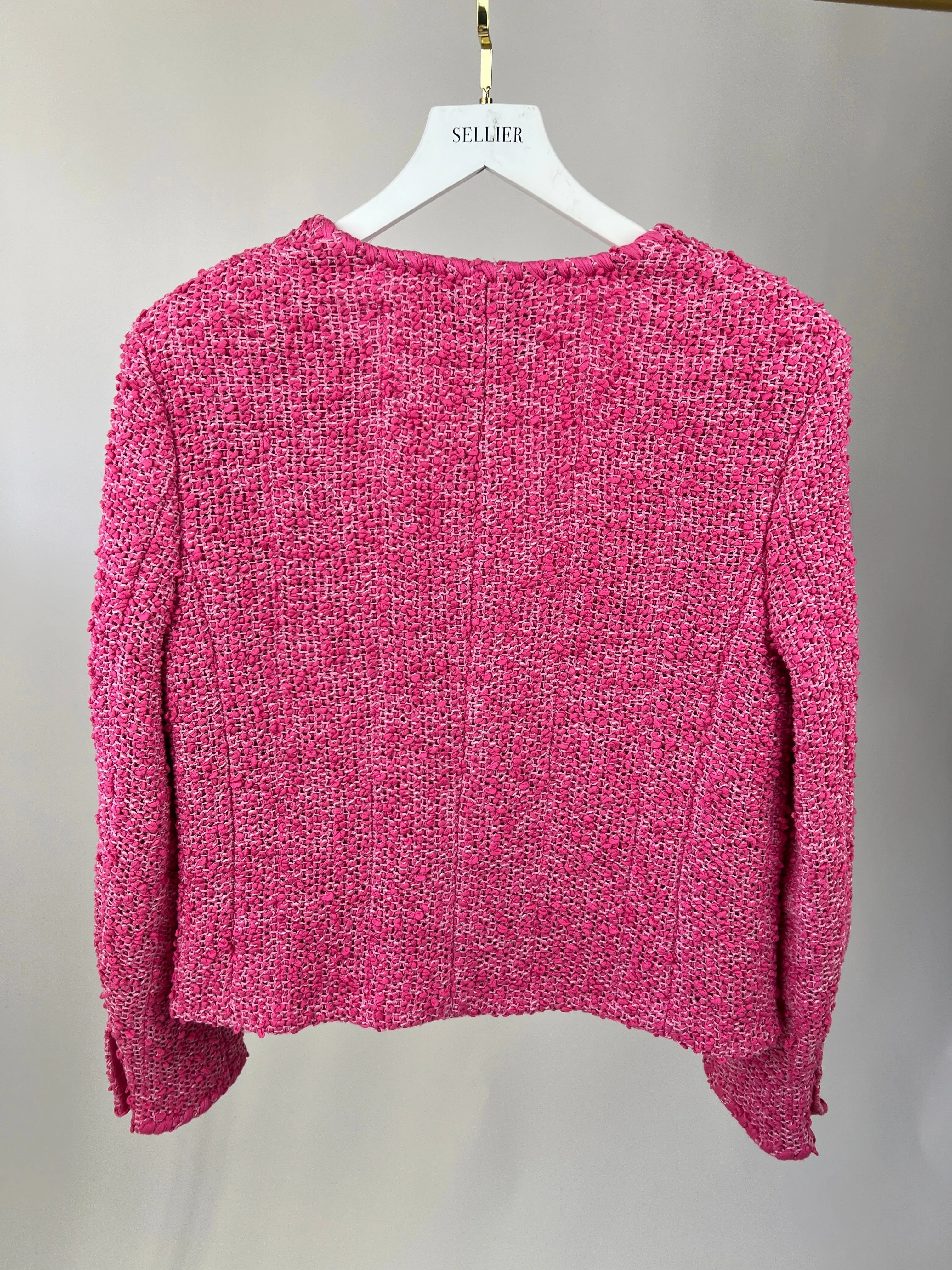 *hot*trendy Inspired  Chanel 21c Pink Tweed Jacket And Skirt Set With Cc Logo Buttons Size Fr 42 (uk 14)