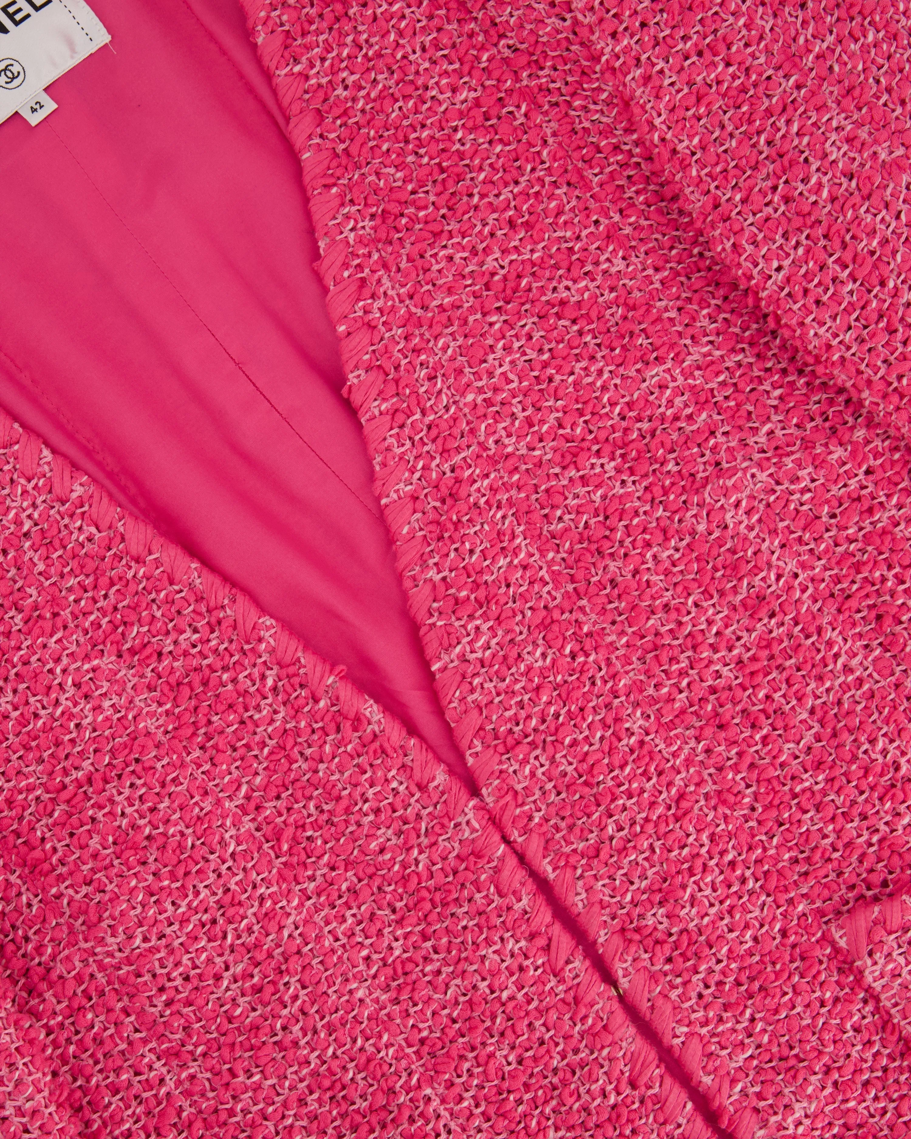 *hot*trendy Inspired  Chanel 21c Pink Tweed Jacket And Skirt Set With Cc Logo Buttons Size Fr 42 (uk 14)