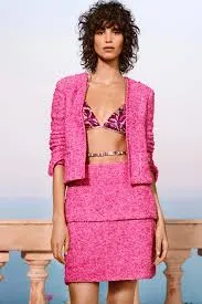 *hot*trendy Inspired  Chanel 21c Pink Tweed Jacket And Skirt Set With Cc Logo Buttons Size Fr 42 (uk 14)