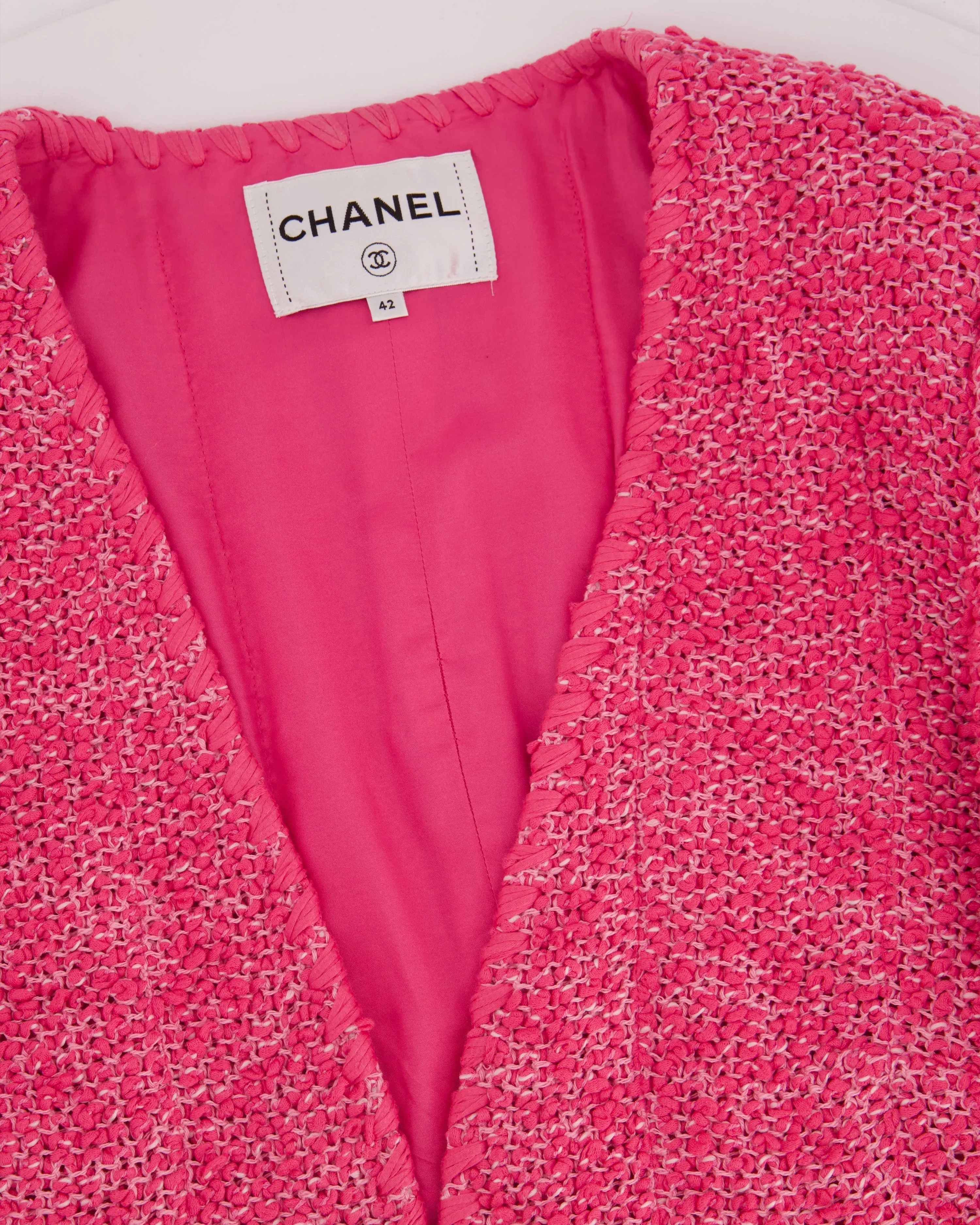 *hot*trendy Inspired  Chanel 21c Pink Tweed Jacket And Skirt Set With Cc Logo Buttons Size Fr 42 (uk 14)