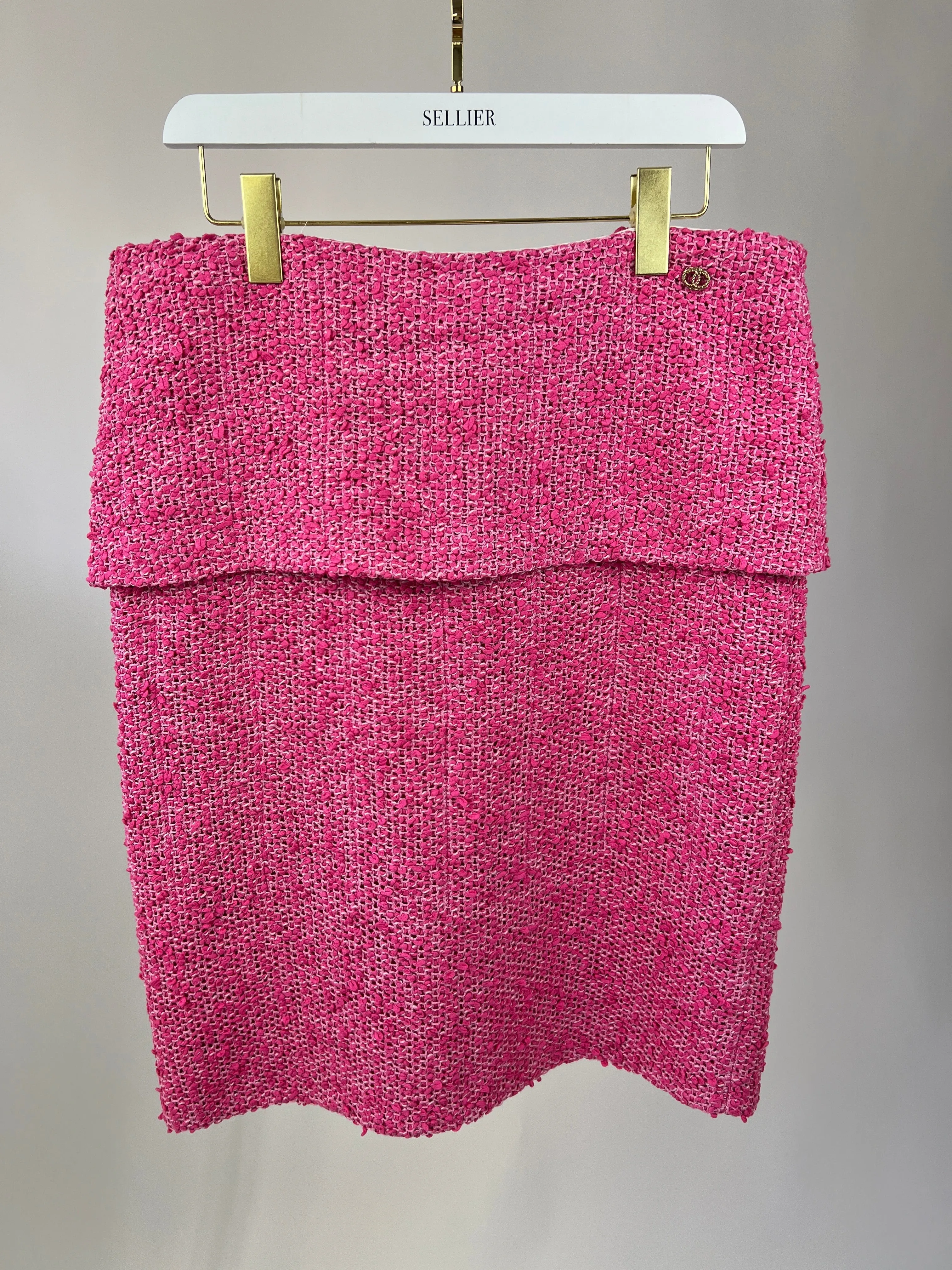 *hot*trendy Inspired  Chanel 21c Pink Tweed Jacket And Skirt Set With Cc Logo Buttons Size Fr 42 (uk 14)