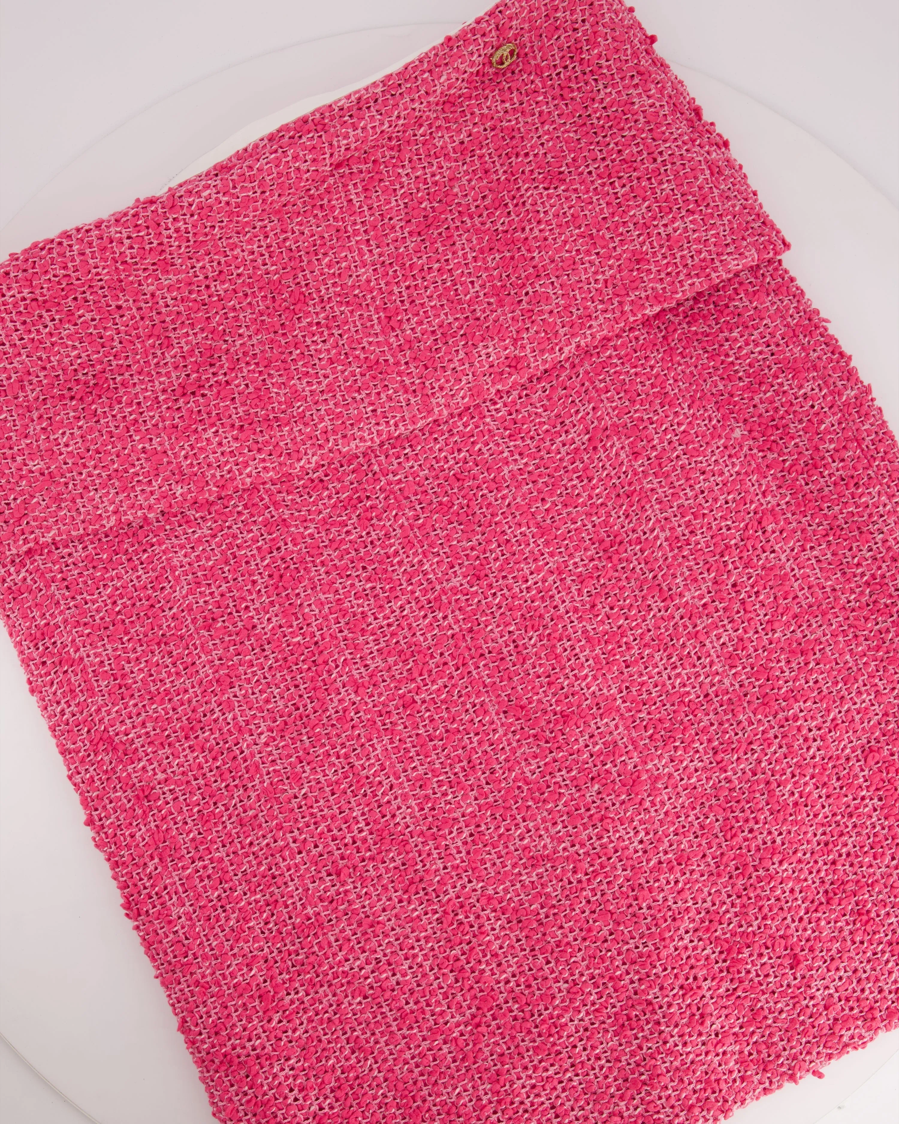 *hot*trendy Inspired  Chanel 21c Pink Tweed Jacket And Skirt Set With Cc Logo Buttons Size Fr 42 (uk 14)