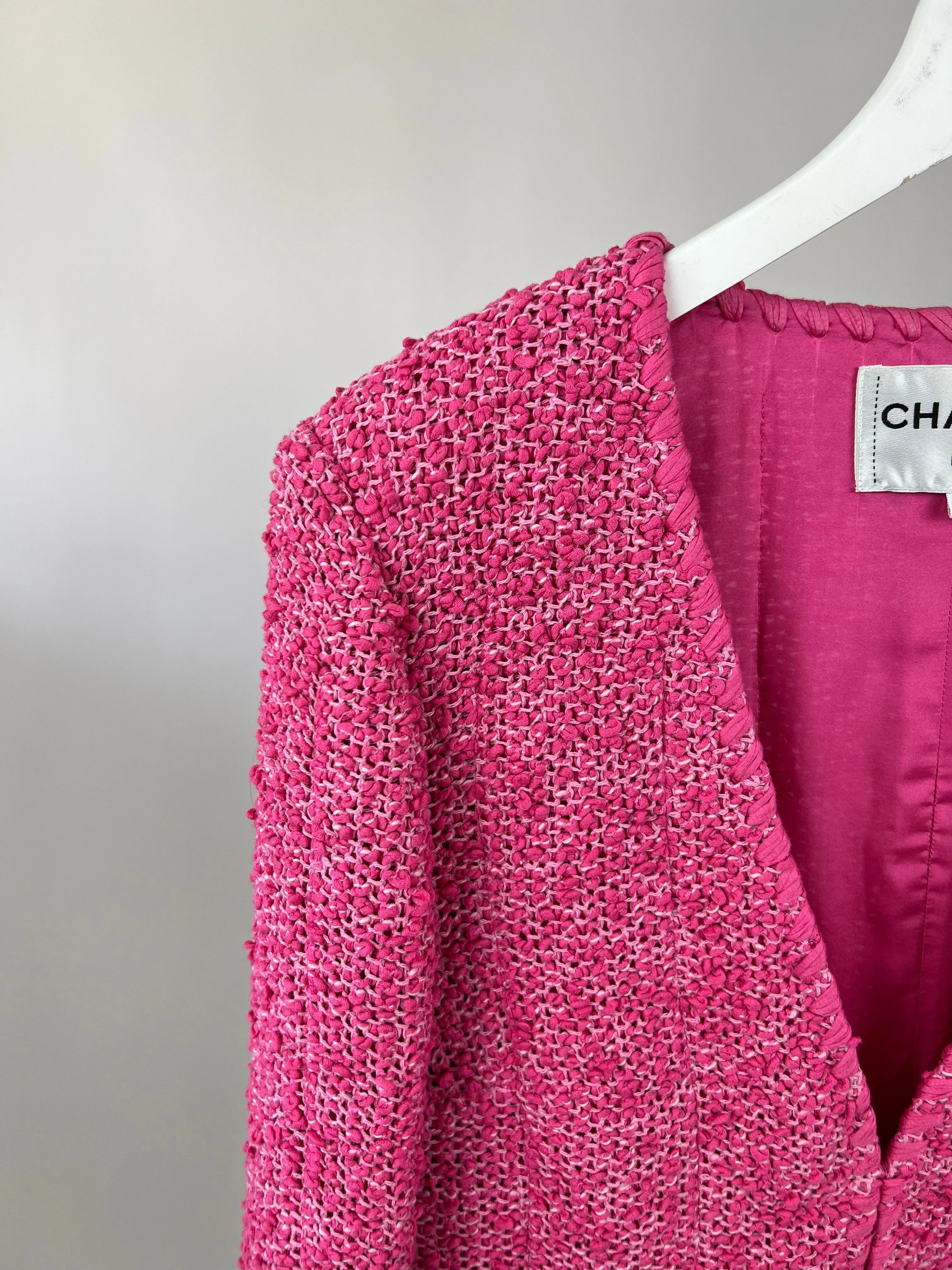 *hot*trendy Inspired  Chanel 21c Pink Tweed Jacket And Skirt Set With Cc Logo Buttons Size Fr 42 (uk 14)