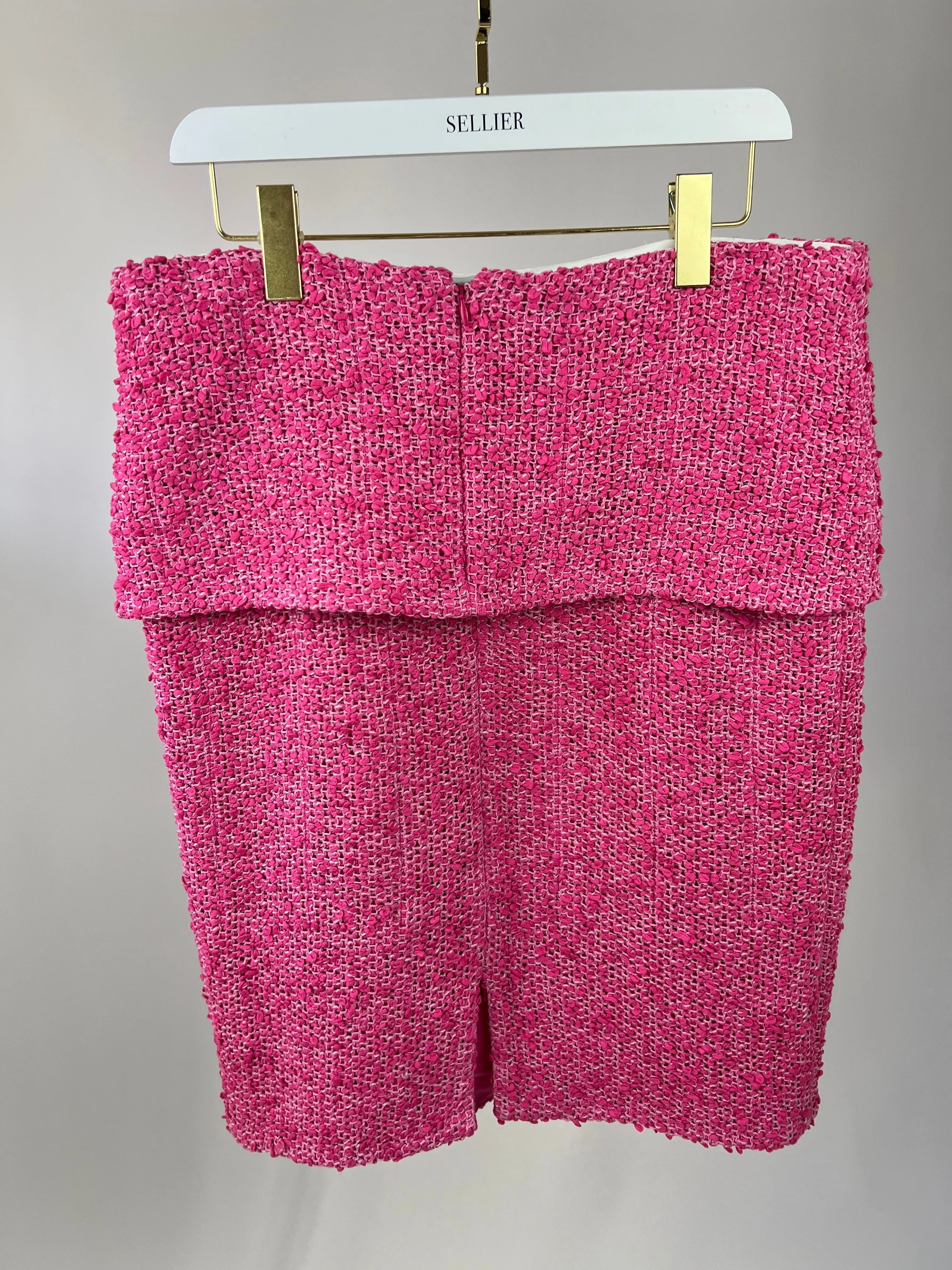*hot*trendy Inspired  Chanel 21c Pink Tweed Jacket And Skirt Set With Cc Logo Buttons Size Fr 42 (uk 14)