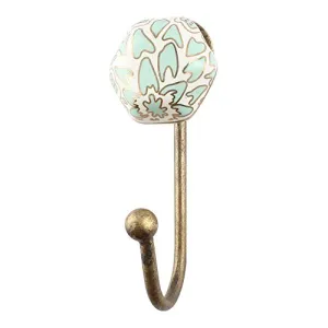Indianshelf Handmade 1 Artistic Vintage Green Ceramic Hexagon Rail Hooks Holders/Key Hooks Decorative for Wall