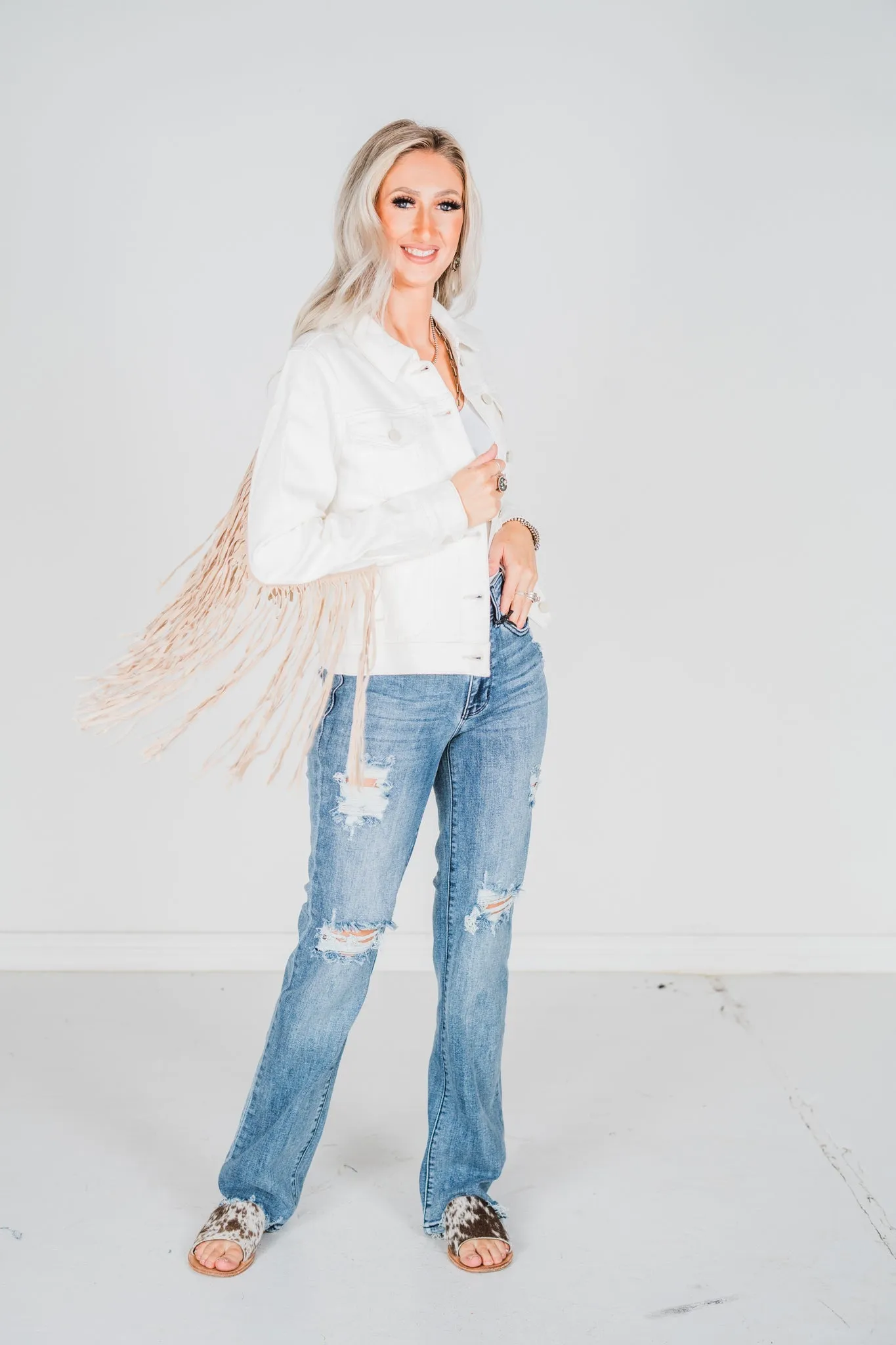 Judy Blue Off White Fringe Jacket FINAL SALE