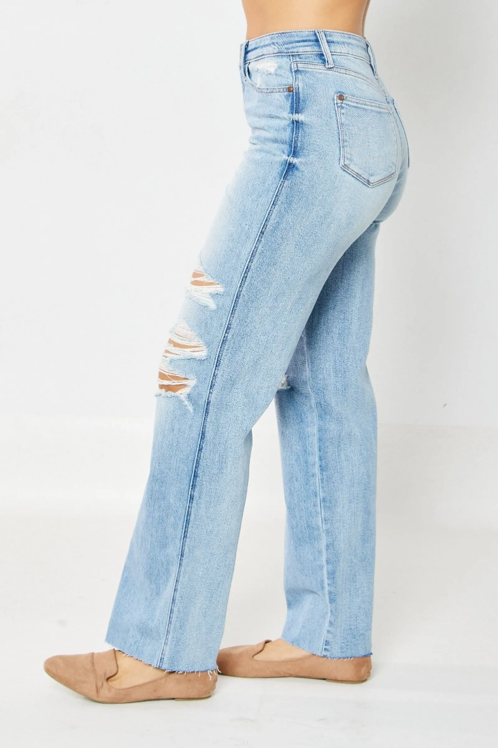 Judy Blue Rigid High Waist 90's Destroyed Straight Jean -Available in Misses and Plus Sizes