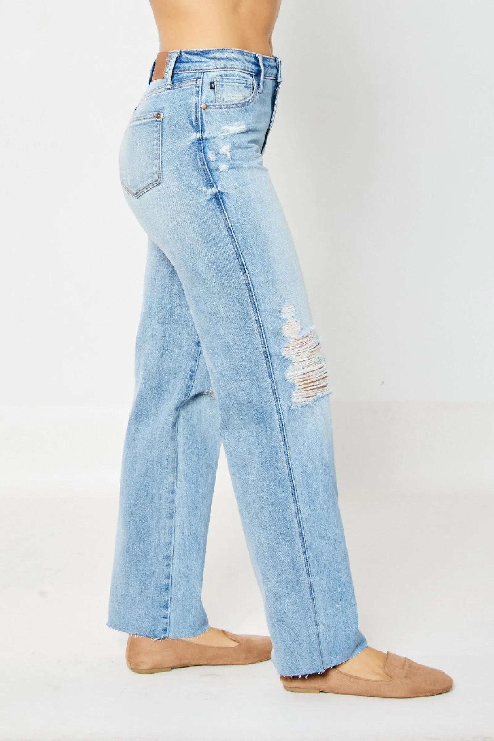 Judy Blue Rigid High Waist 90's Destroyed Straight Jean -Available in Misses and Plus Sizes