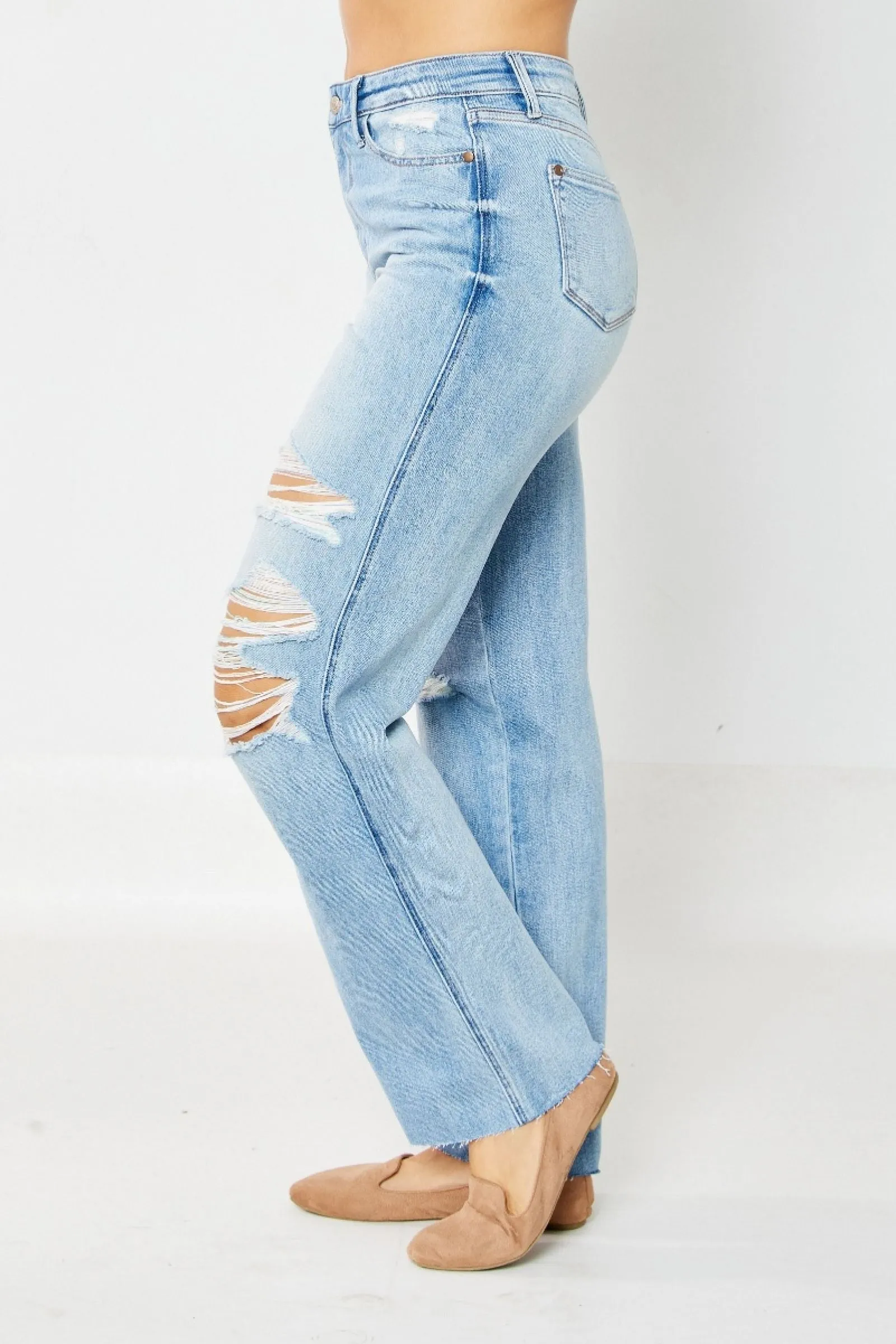 Judy Blue Rigid High Waist 90's Destroyed Straight Jean -Available in Misses and Plus Sizes