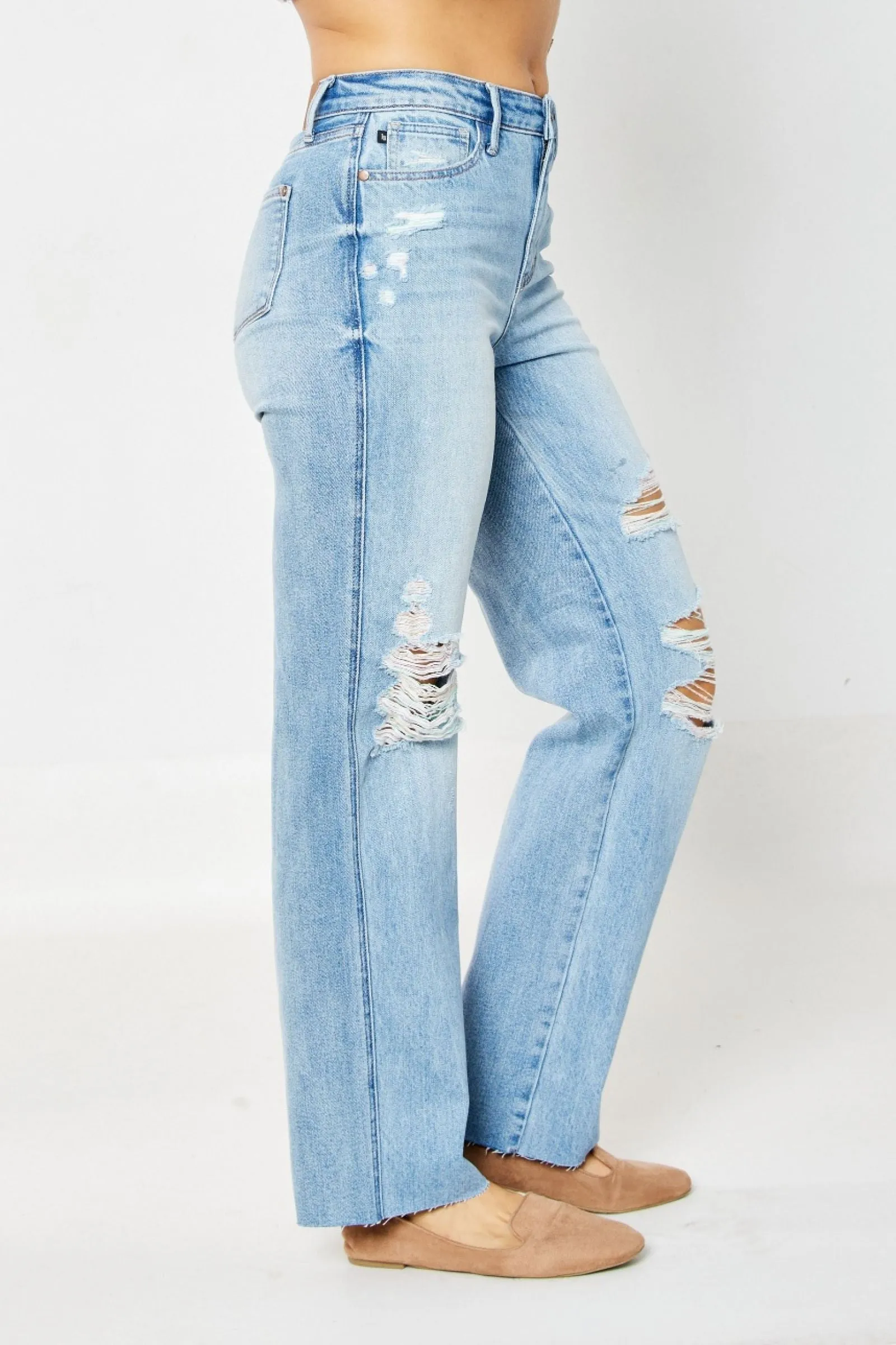 Judy Blue Rigid High Waist 90's Destroyed Straight Jean -Available in Misses and Plus Sizes