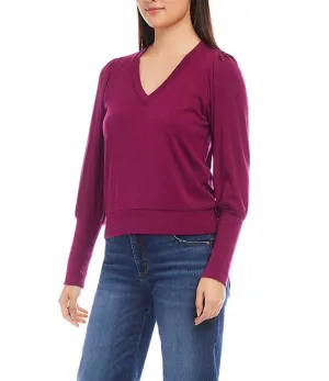 Karen Kane: V Neck Bishop Top in Wine