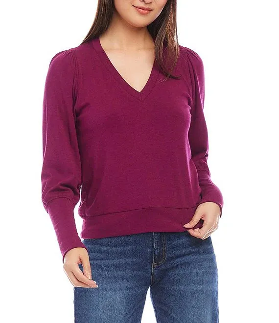 Karen Kane: V Neck Bishop Top in Wine