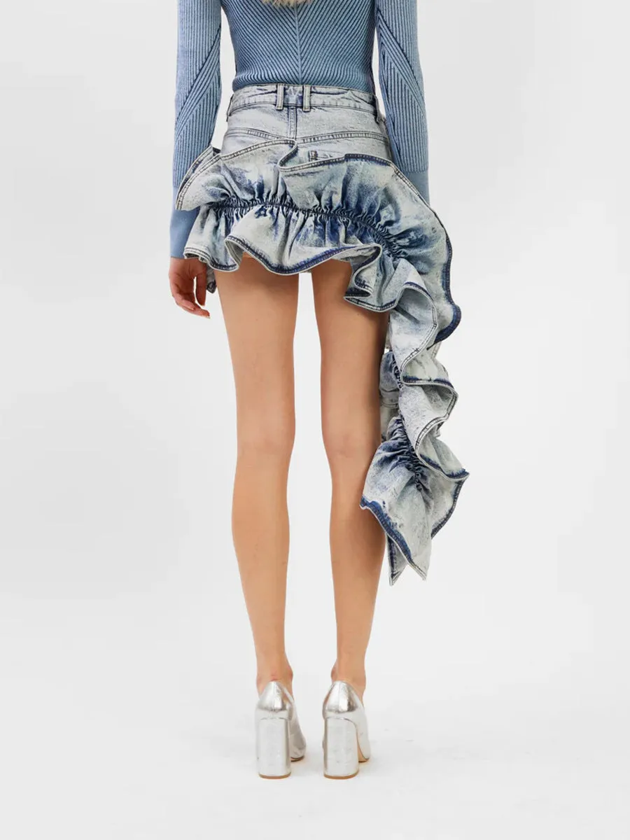 Kevon Acid Wash Ruffle Jean Skirt