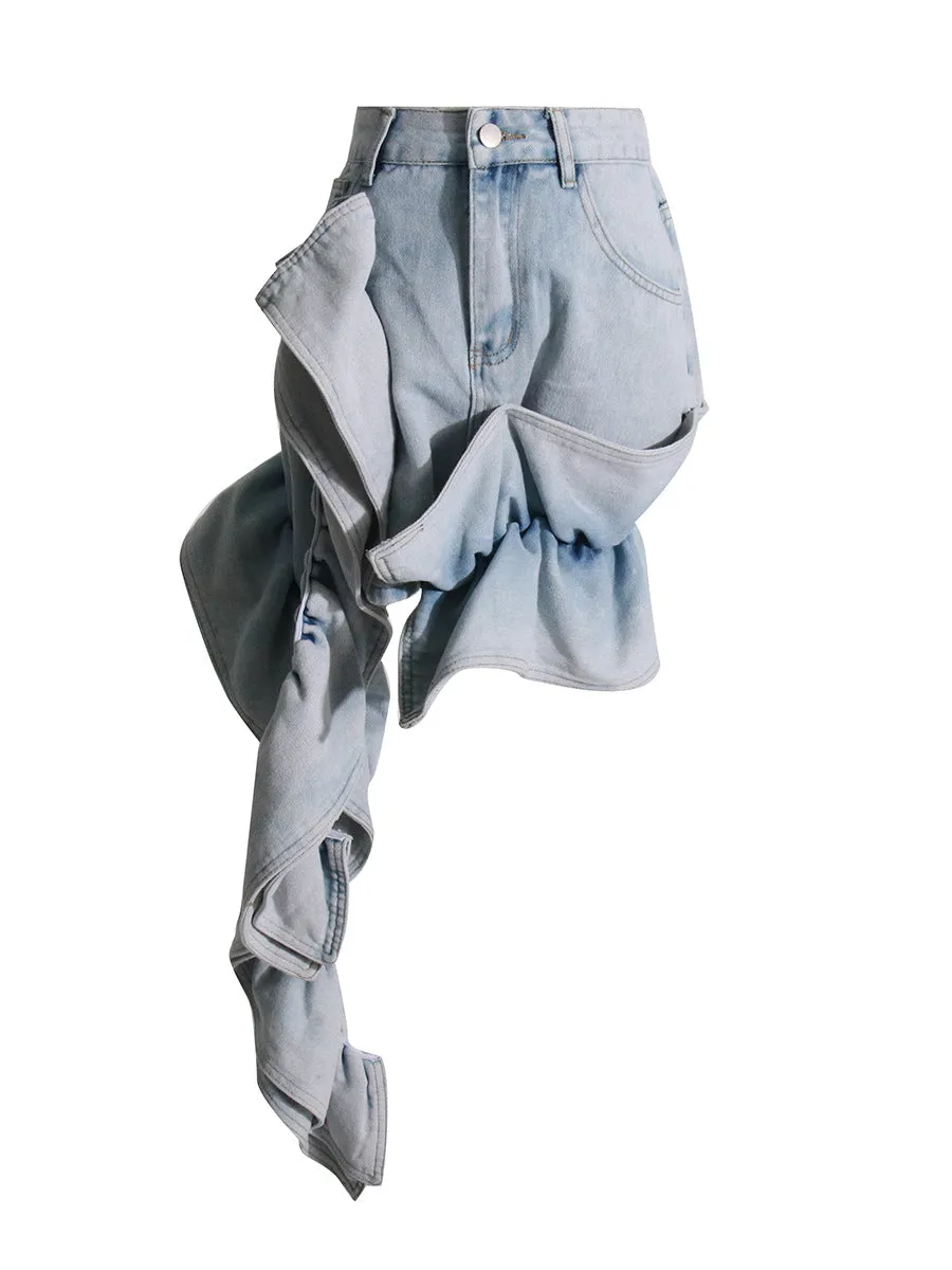 Kevon Acid Wash Ruffle Jean Skirt