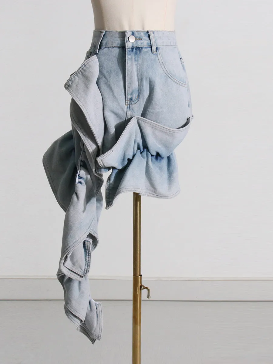 Kevon Acid Wash Ruffle Jean Skirt