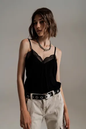 Lace Detail Cami Top In Black