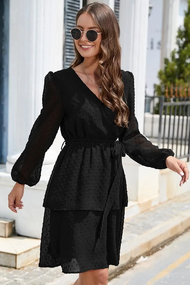 LACED DOT DETAILED LAYERED SKIRT CASUAL DRESS