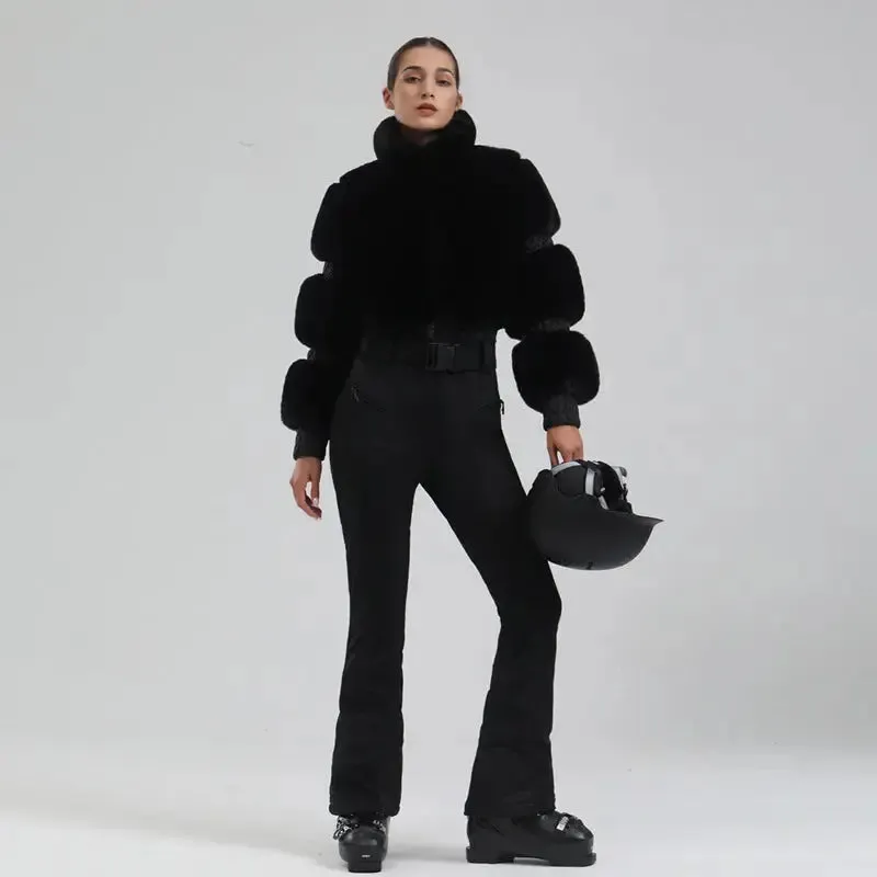 Ladies Tight One-piece Ski Jumpsuits Black/L