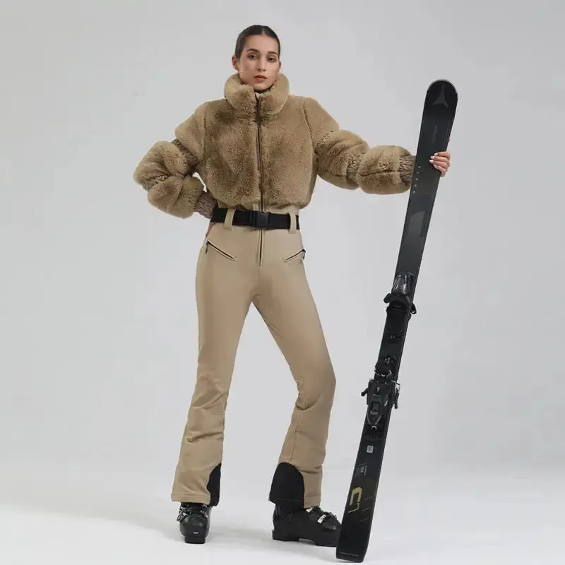 Ladies Tight One-piece Ski Jumpsuits Black/L