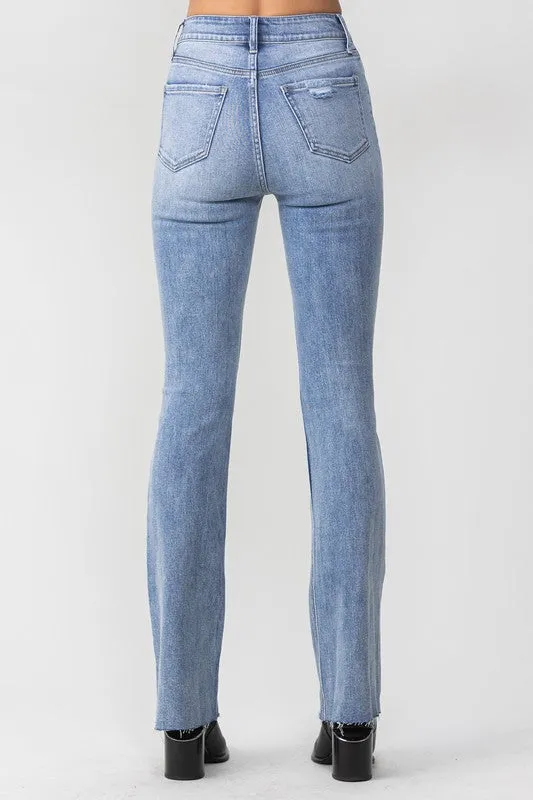 Leah High Rise Flare with Distressed Knees Denim - Light Wash