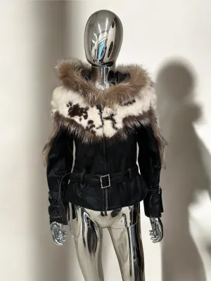 Leather And Fur Buckled Jacket