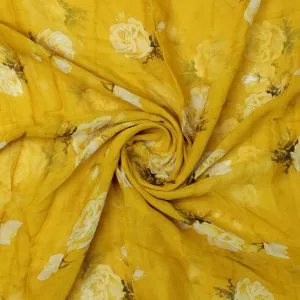 Lemon Yellow Flower Allover Digital Printed Fabric - Pure Chiffon