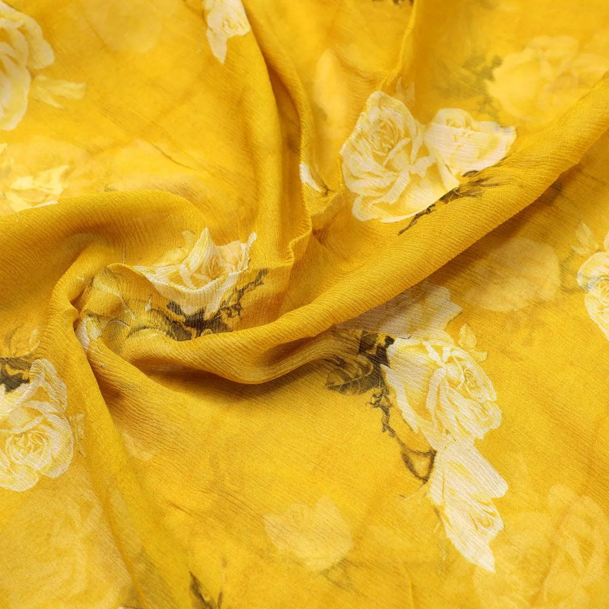 Lemon Yellow Flower Allover Digital Printed Fabric - Pure Chiffon