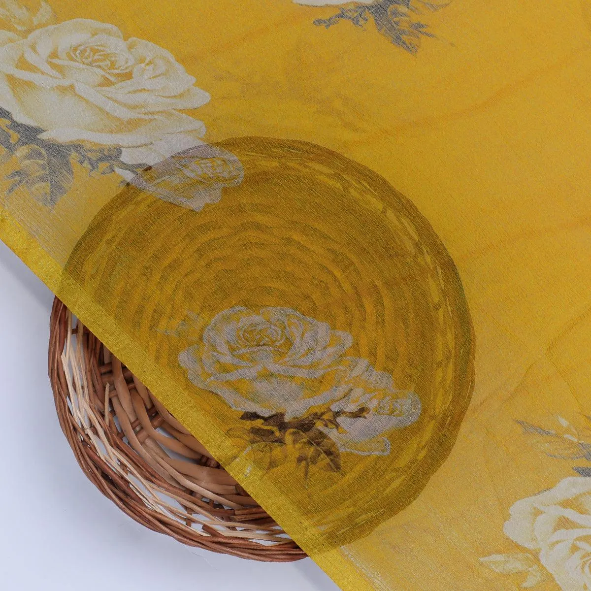 Lemon Yellow Flower Allover Digital Printed Fabric - Pure Chiffon